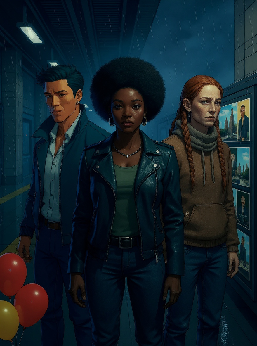 Brooklyn Thomason bursts down the stairs onto the platform, boots ringing. Rain-soaked light catches her bold afro and leather jacket.