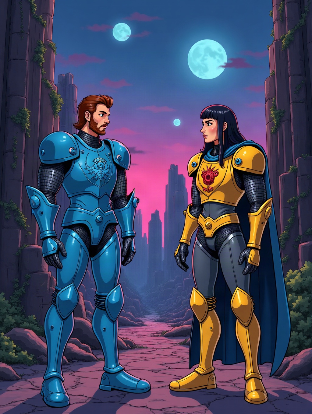 Leoric and Galadria at the edge of the generator hall; Galadria listens, worried.
