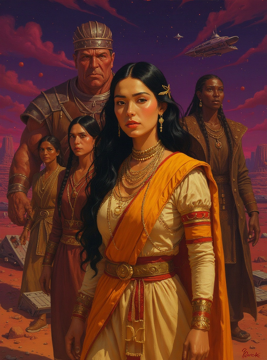 Hawks and crew step onto Kairu: alien violet sky, pollen in the air, colony dwellings blend local and human design.