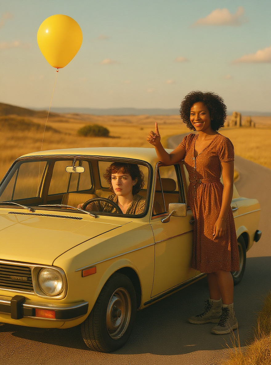Evie slows as she spots a girl by the roadside, thumb out, heat shimmering between them.