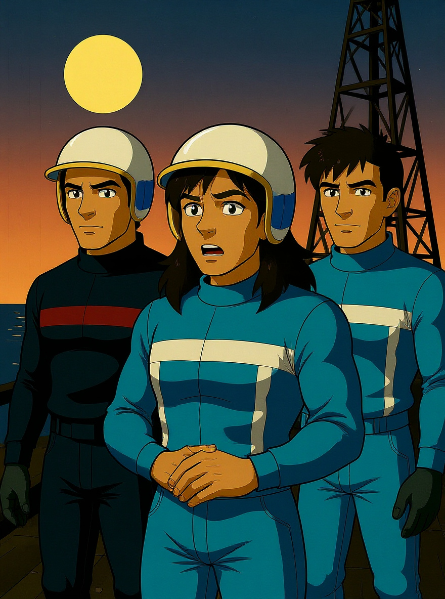 On the catwalk: Bruce glances between Matt and his own helmet’s visor, tense, as the comm crackles with a faint echo: 'Order: Surrender the hostage.'
