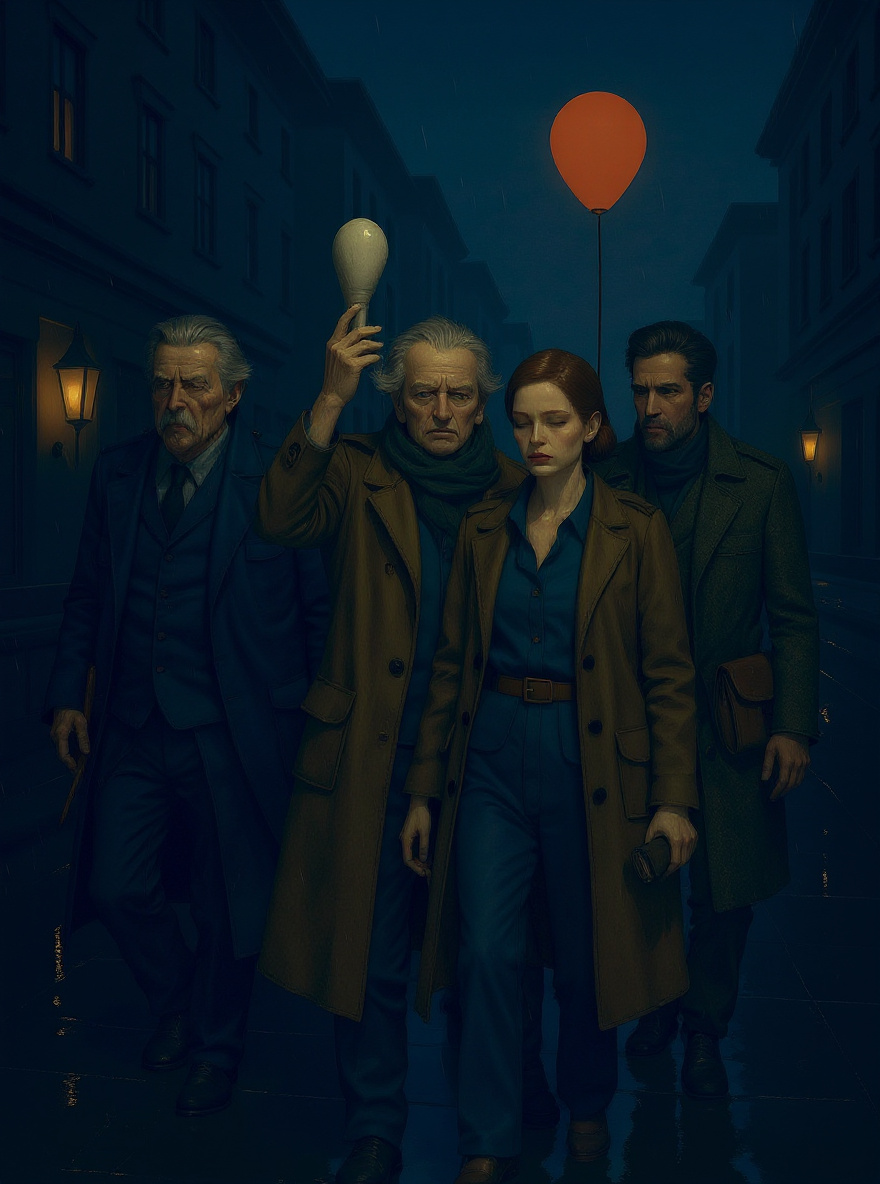 Close-up: Stencil holds the white glove aloft in the bar's dim light, Crew gathered around—some skeptical, some hopeful. Rainwater glistens on the floor. Benny and Rachel exchange a glance, uncertain.