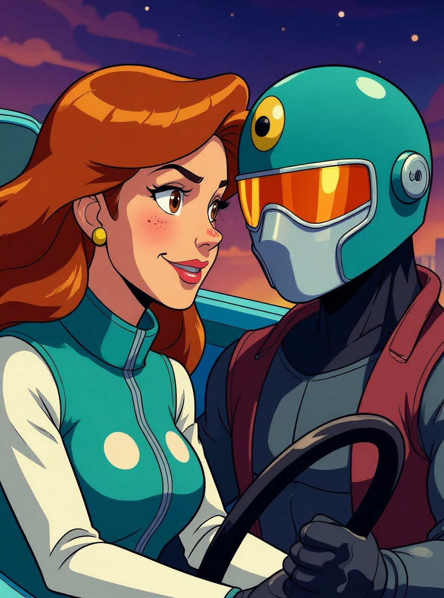 Inside Shark, Gloria’s eyes lock with Mayhem's through mirrored visors as their vehicles clash.