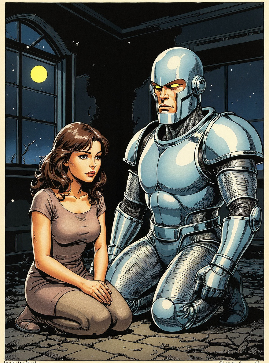 Ash on the floor; Brandy against the wall, Rom kneeling beside her.