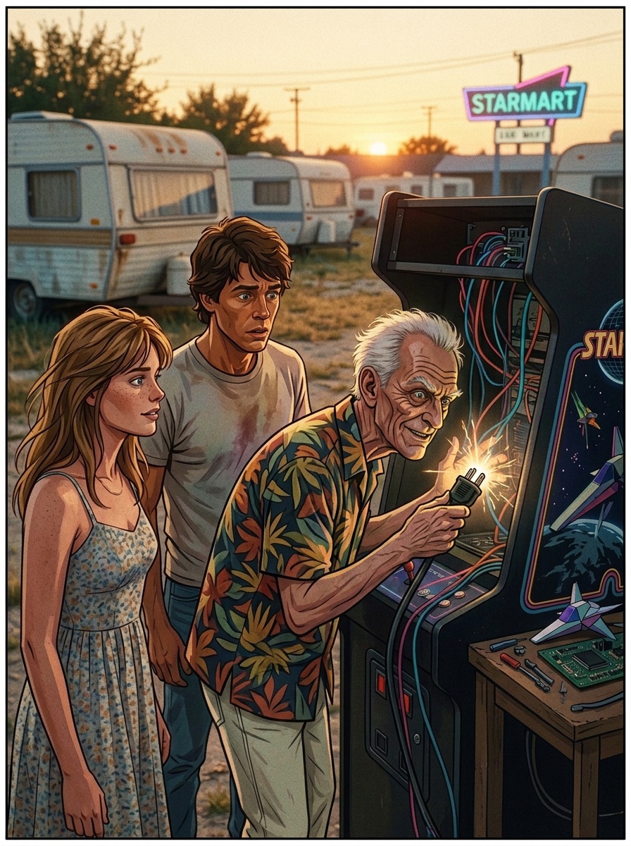 Maggie frantically pulls the power cord from the wall, sparks fly. Alex blocks her from the cabinet as Centauri twists wires.