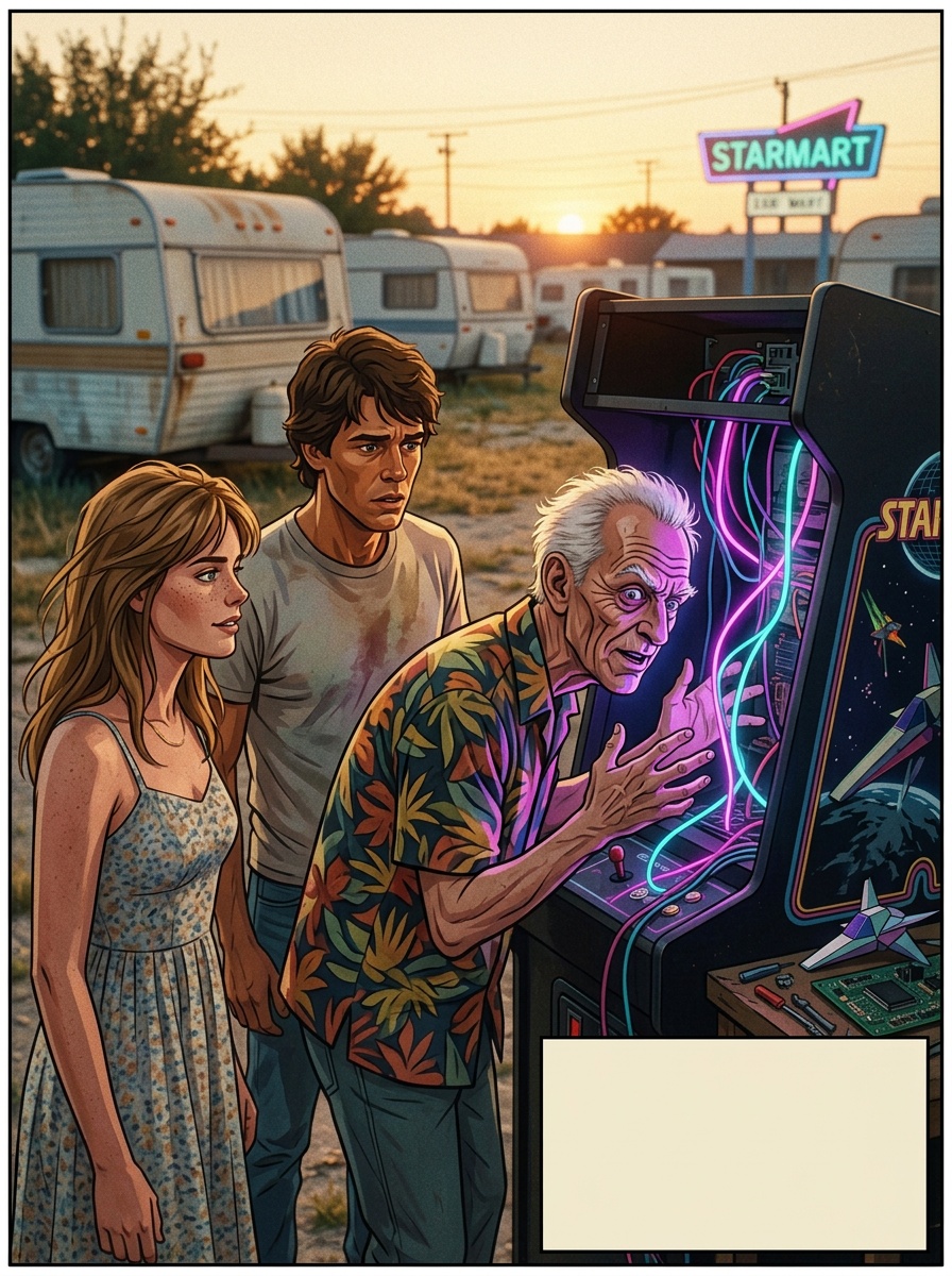 Centauri, sunglasses off, yanks open the cabinet panel with urgent focus. Maggie pulls Alex back. A strobe of blue-white light spills from tangled wires.