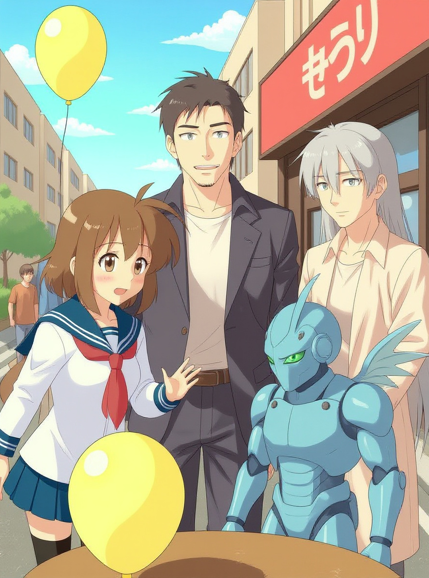 Stands: Workshop kids (background), Icchan, and a mysterious tall woman (Iczer) watch intently, faces tense.