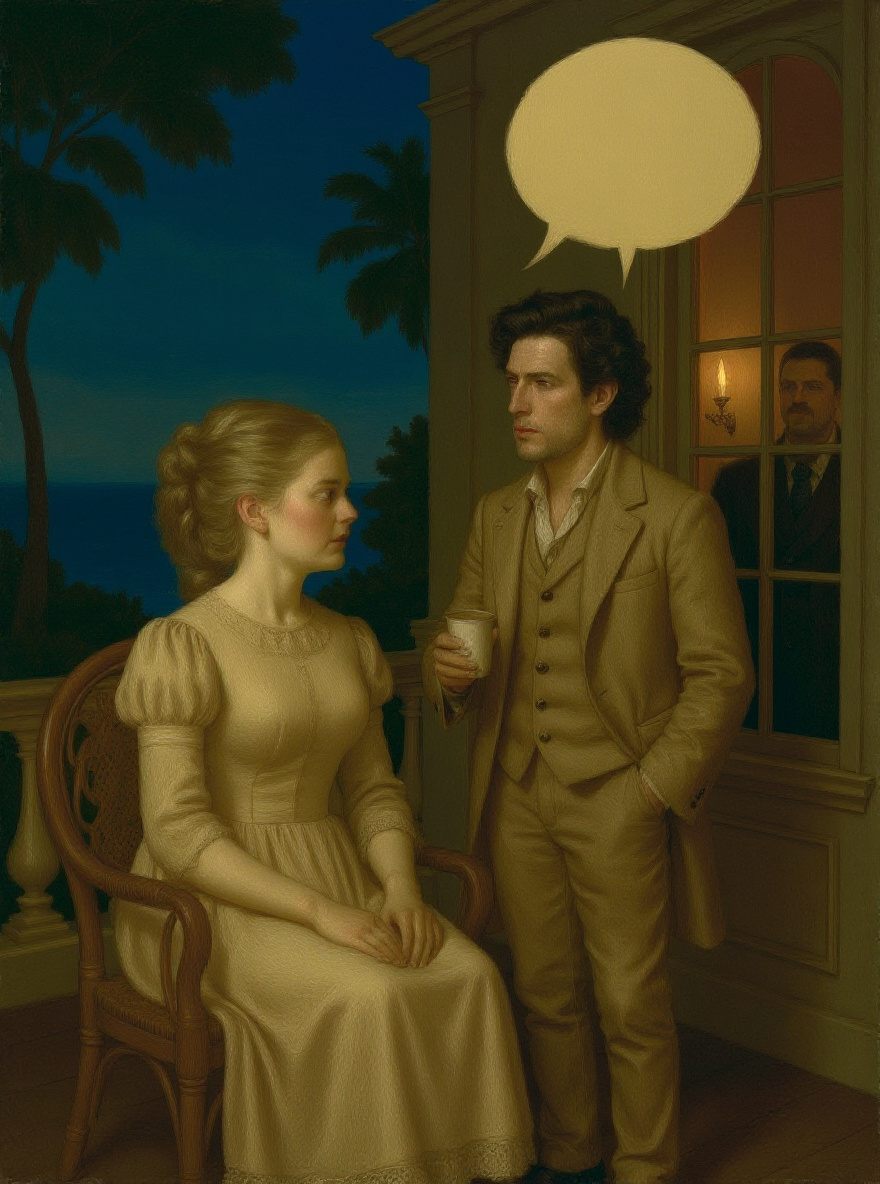 Robert stands at the open French windows, longing in his eyes, watching Edna.