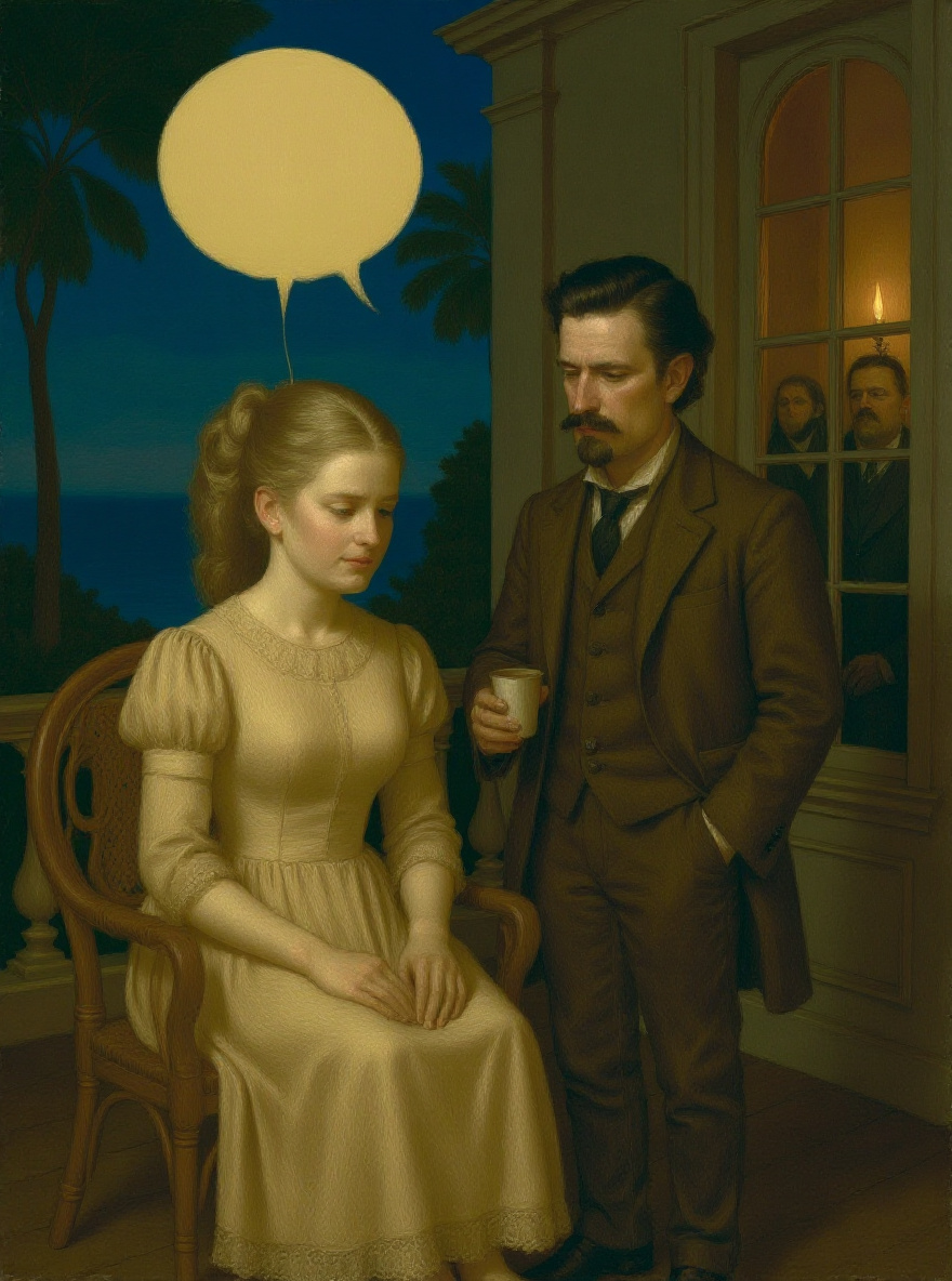 Adèle’s worried smile as she arranges her skirts, Edna looking down, candlelight on her face.