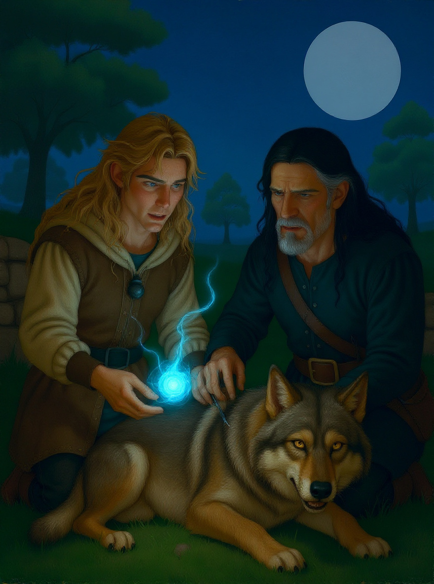 A faint distortion ripples the air; blue light passes from Orb to Garion's hand.