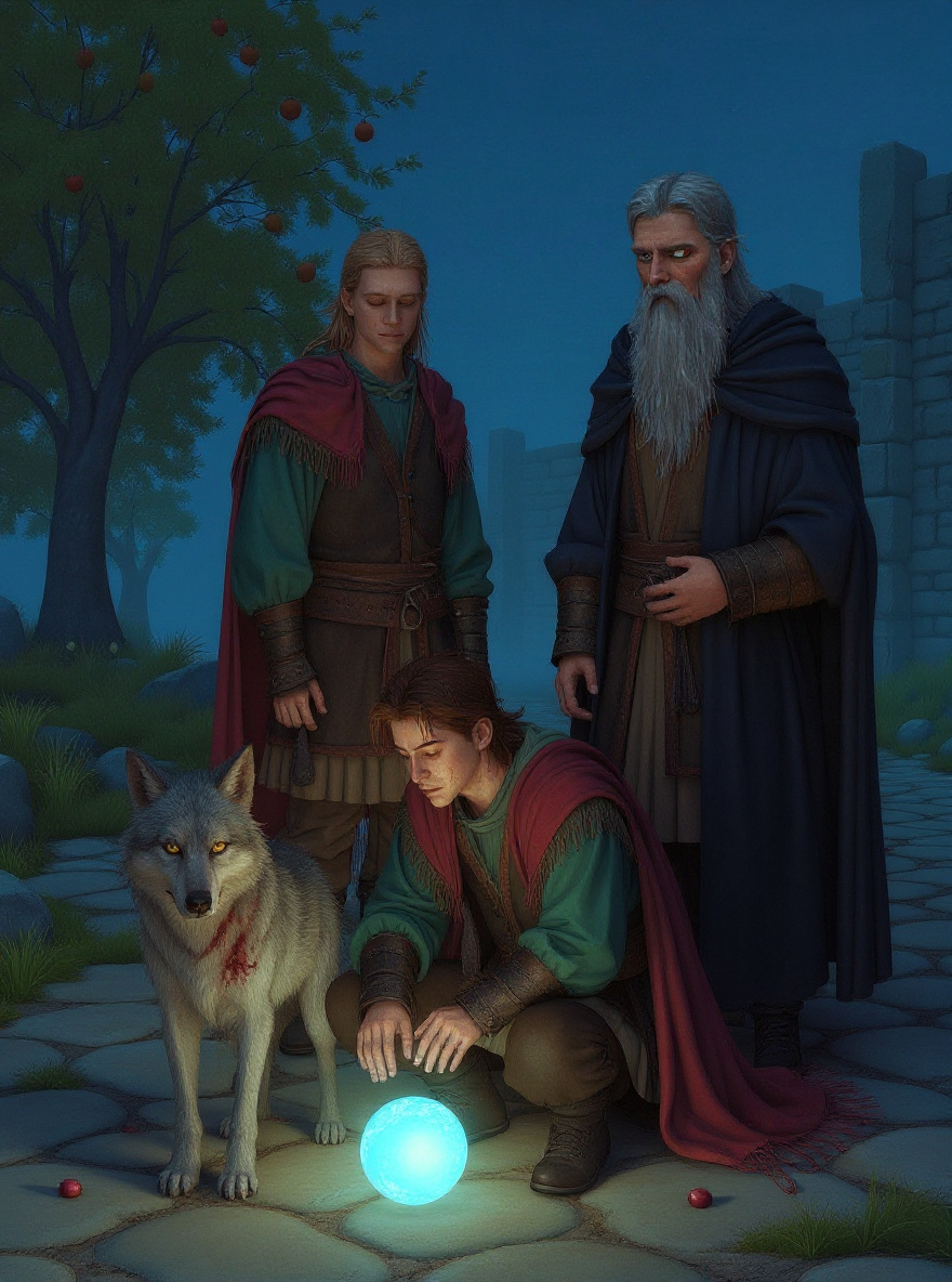 Wolf stands, steadier; she looks back at Garion before limping toward the trees.