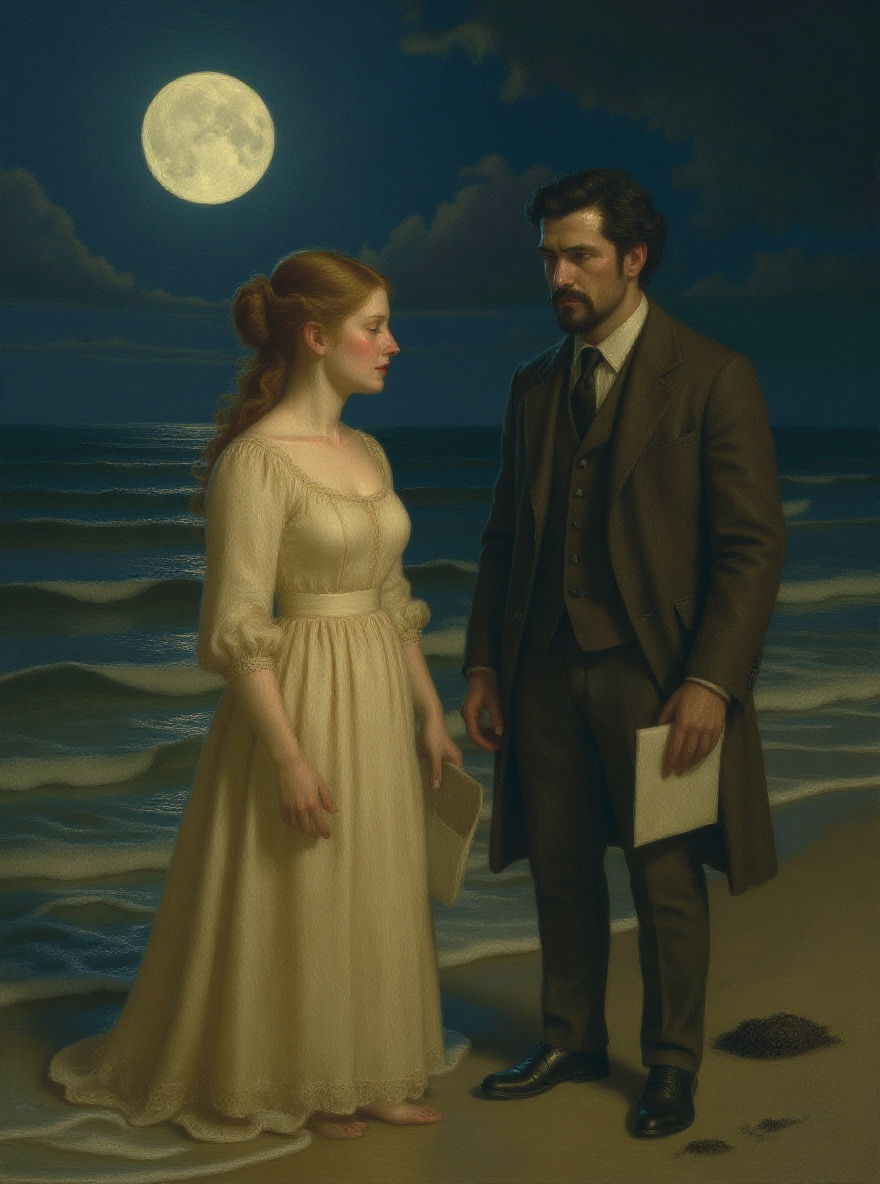 On shore, Robert stands at the edge, holding a folded letter, looking out anxiously.