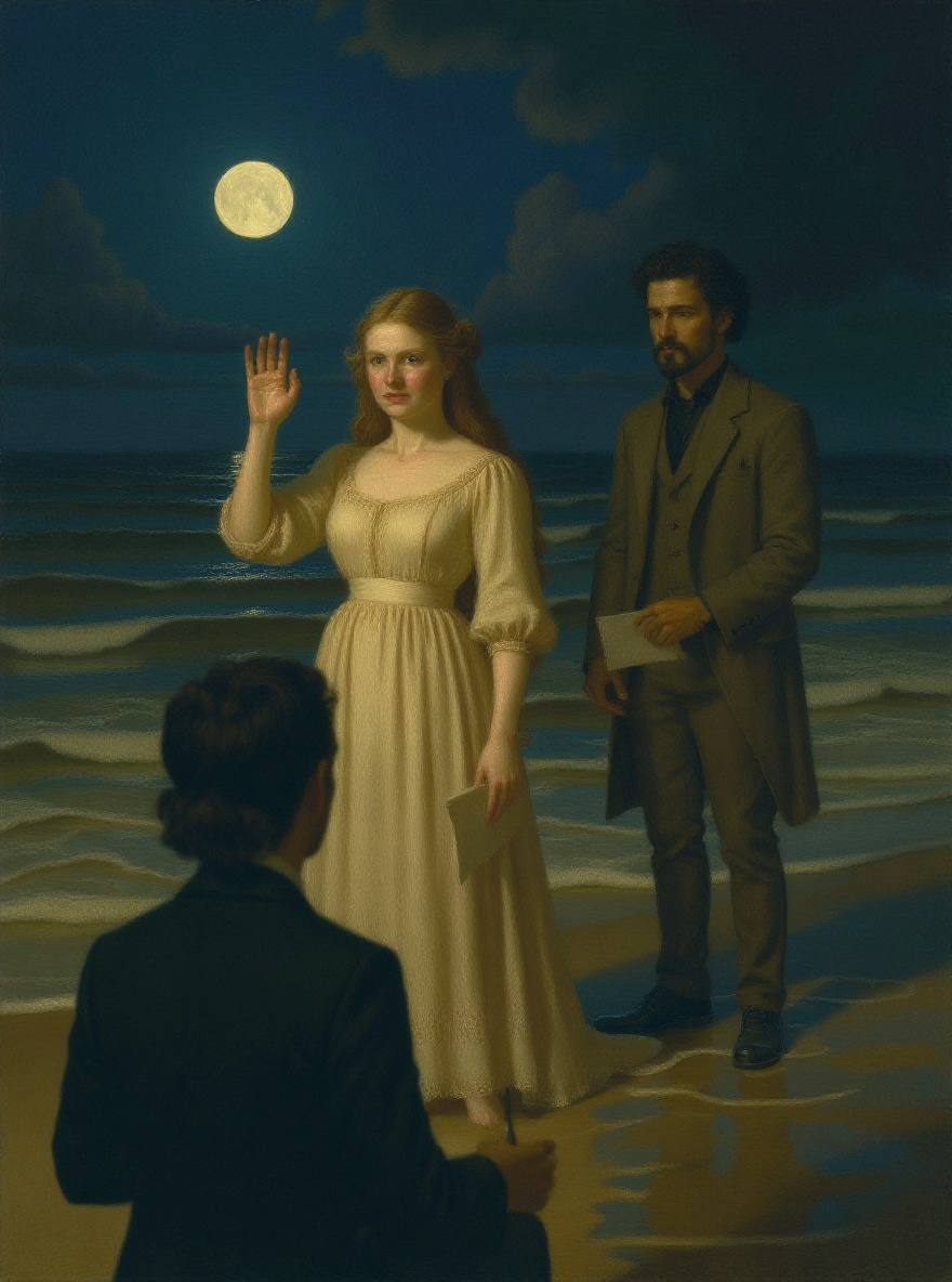 Distant, Robert waves at the water’s edge, his voice carrying over the waves, letter in hand.