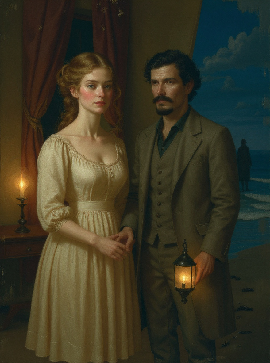 A flashback: Adele Ratignolle, golden-blonde hair in an updo, gently touches Edna’s arm in a softly lit parlor, concern in her eyes.