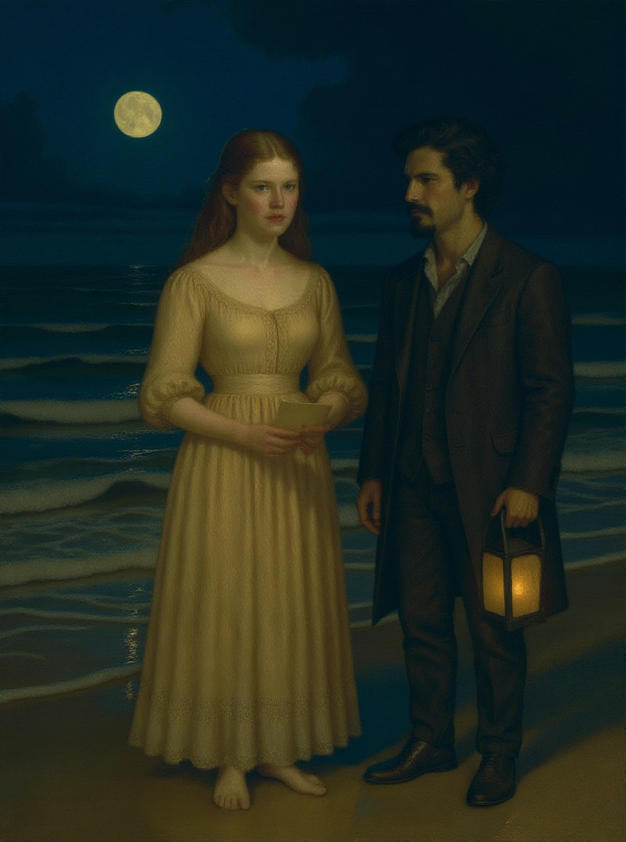 Edna stands at the margin of land and sea, the letter unopened in her hand, looking out past Robert toward the horizon.