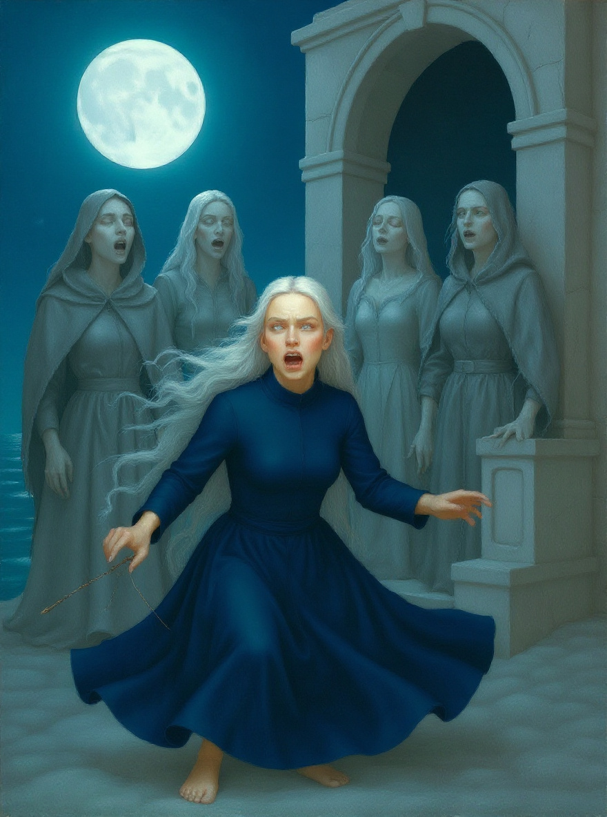 Aeriel presses on, sweat and frost mixing, the music of the wraiths rising.
