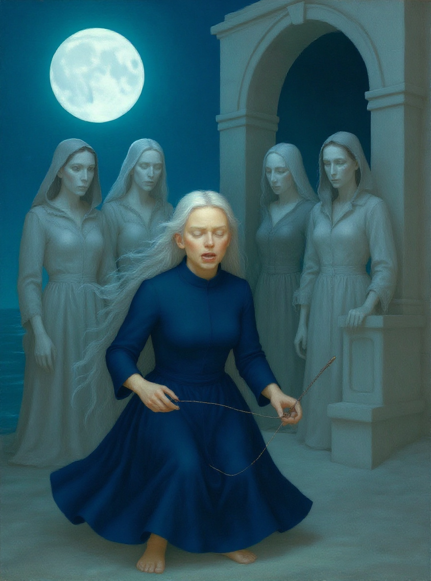 Aeriel hesitates as the golden thread grows, the wraiths' faces flicker with hunger and hope.