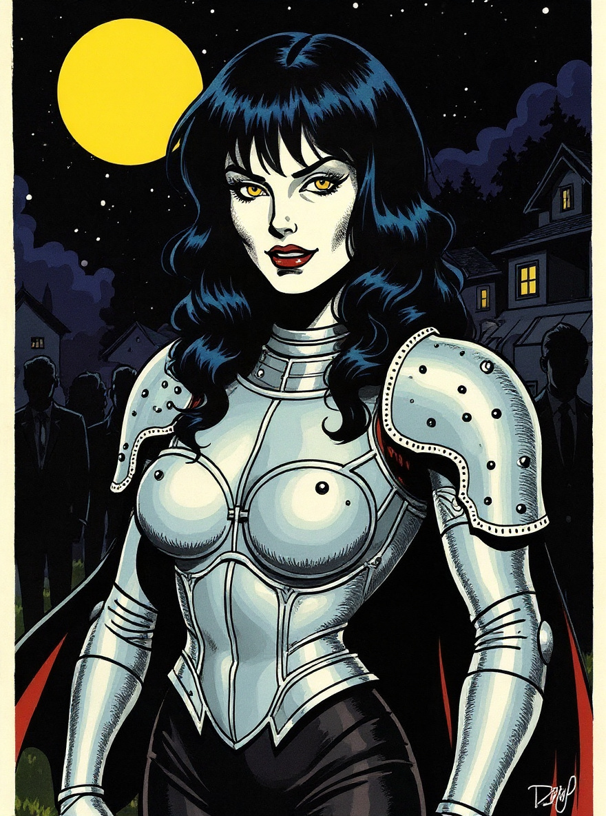 The queen, now adult and regal in 1970s human attire, addresses assembled Wraiths. Her eyes burn, her expression intent.